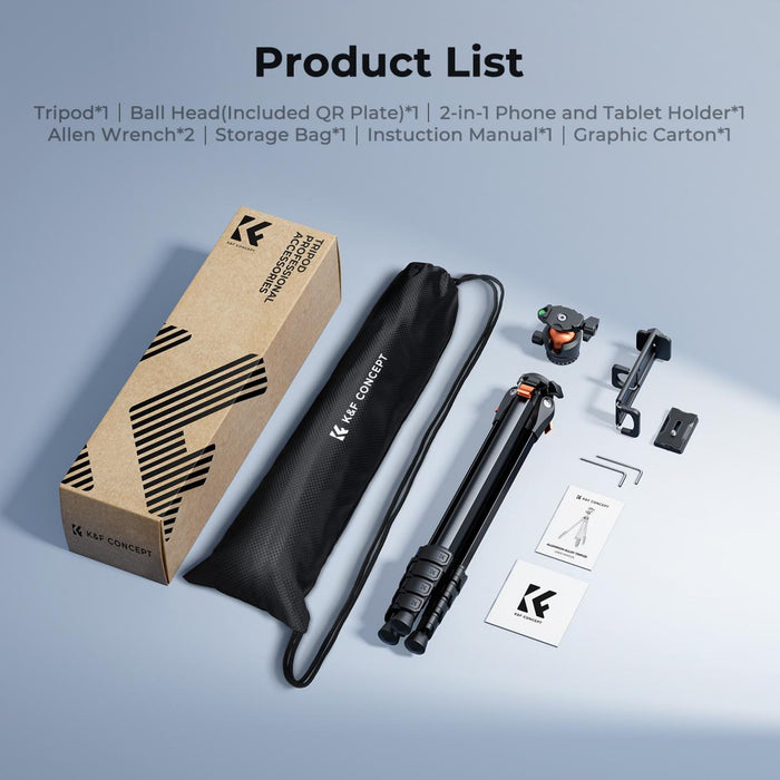 K&F CONCEPT A305A3 185cm Aluminum Travel Camera Tripod w/ BH-40 Ball Head