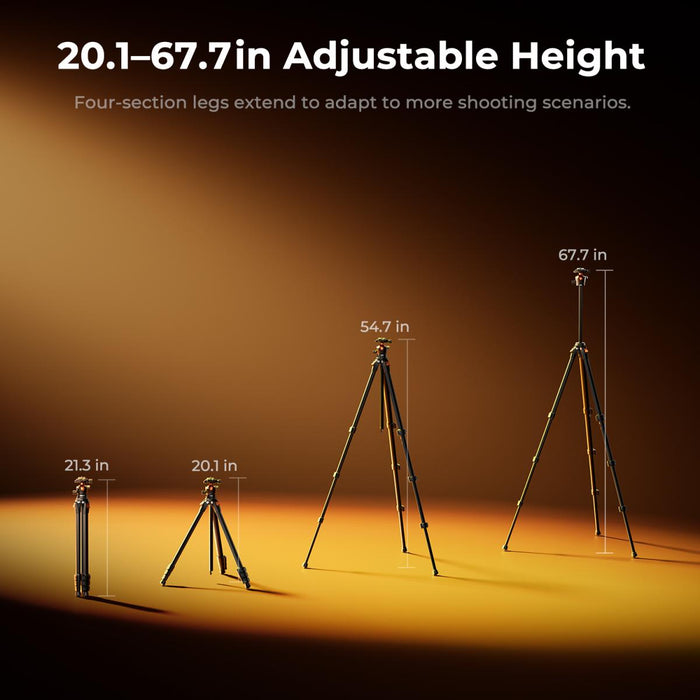 K&F CONCEPT A304A3 172cm Aluminum Travel Camera Tripod w/ BH-40 Ball Head