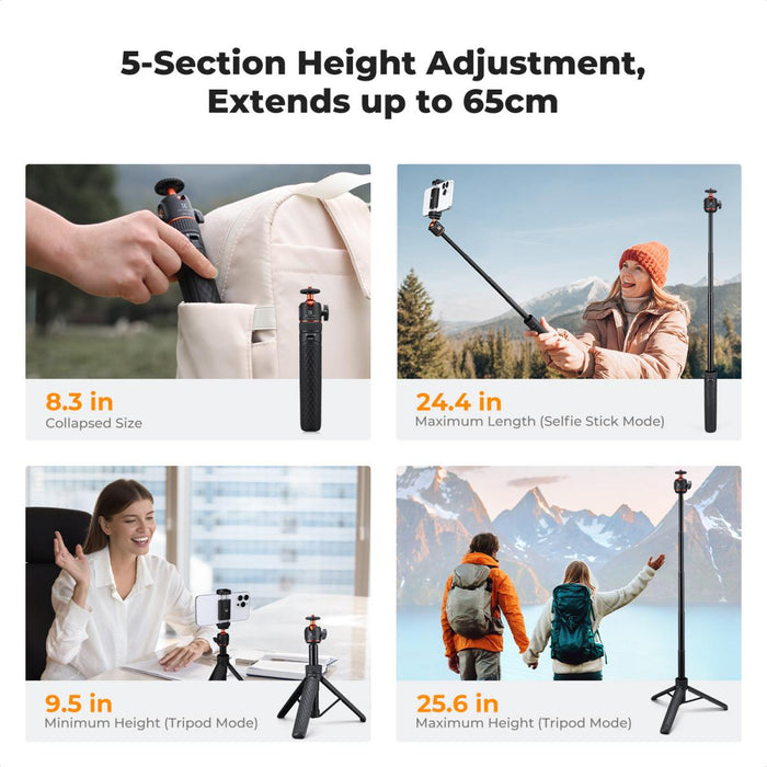 K&F Concept MS62 25.6'' Mini Selfie Stick Tripod Stand