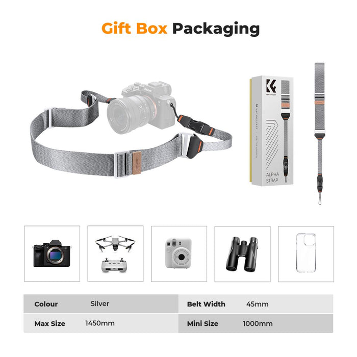 K&F CONCEPT 45mm Camera Neck Strap with Quick Release (Ash Grey)
