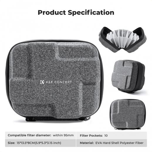 K&F CONCEPT Hard Shell Camera Lens Filter Case - fits up to 10 pcs filters, up to 95mm