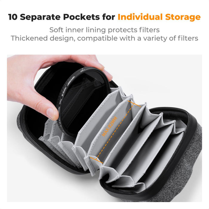 K&F CONCEPT Hard Shell Camera Lens Filter Case - fits up to 10 pcs filters