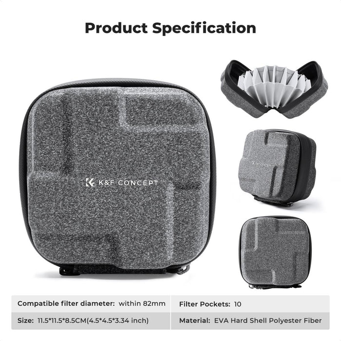 K&F CONCEPT Hard Shell Camera Lens Filter Case - fits up to 10 pcs filters