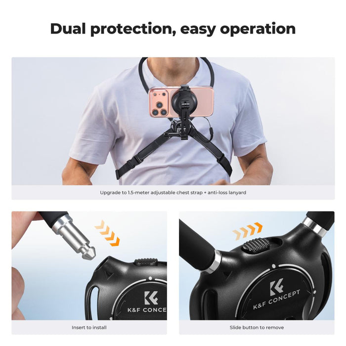 K&F CONCEPT Neck Phone Holder, 2-in-1 Magnetic & Clip-on Phone Neck Holder