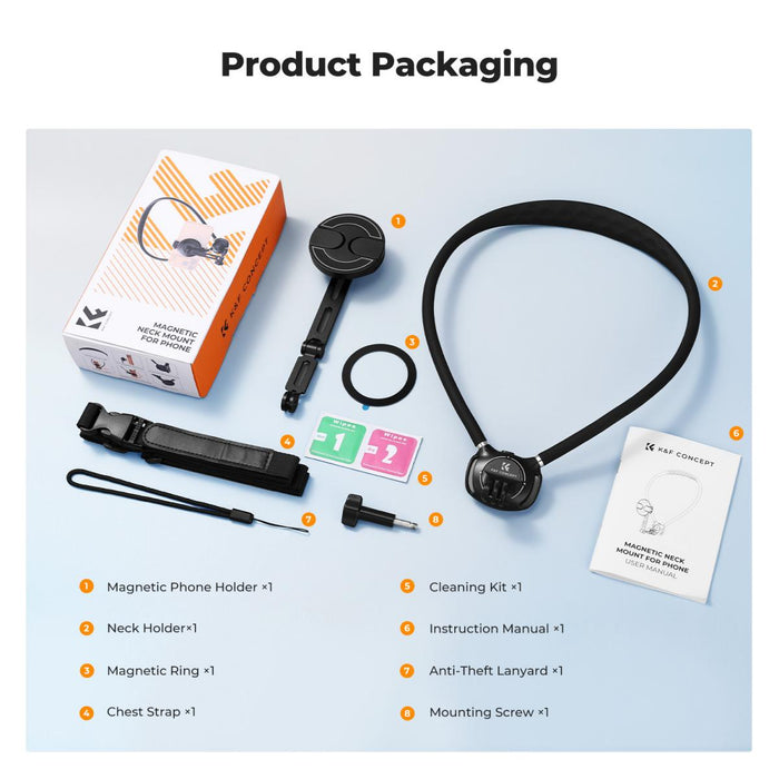 K&F CONCEPT Neck Phone Holder, 2-in-1 Magnetic & Clip-on Phone Neck Holder