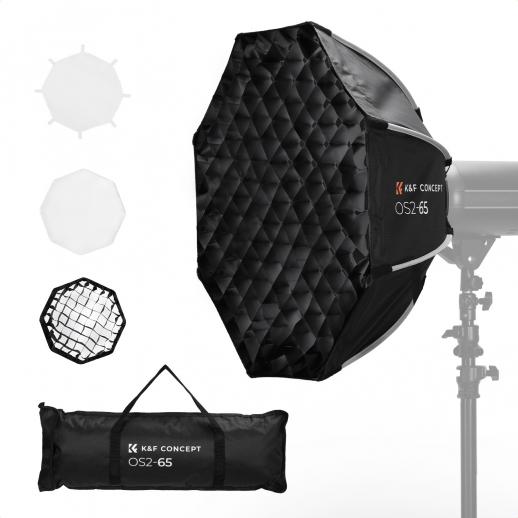 K&F CONCEPT Flat Octagonal Softbox (with Grid, Bowen Mount, Quick Release) - 65cm