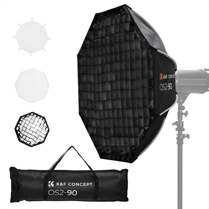 K&F CONCEPT Flat Octagonal Softbox (with Grid, Bowen Mount, Quick Release) - 90cm