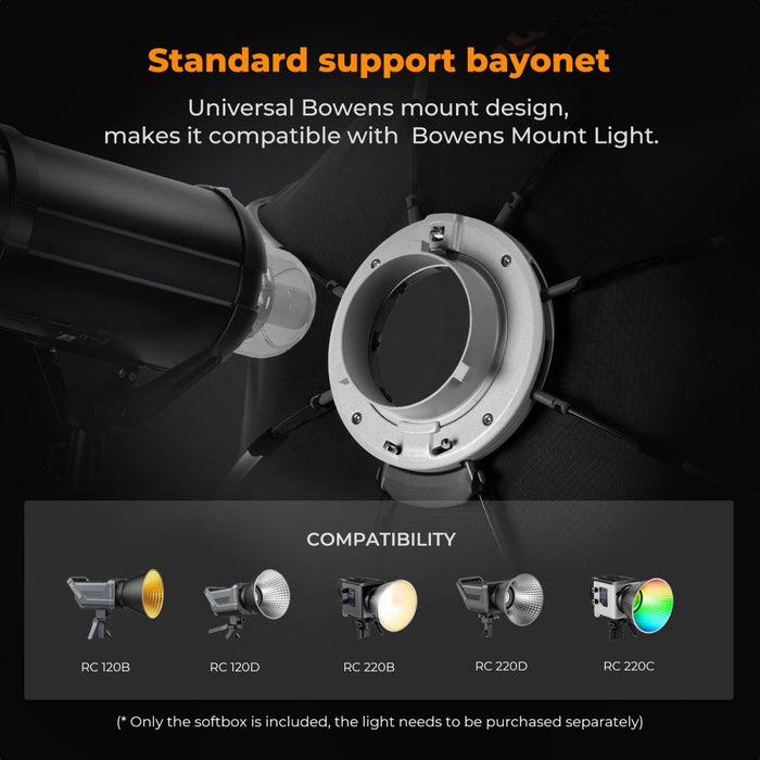K&F CONCEPT Flat Octagonal Softbox (with Grid, Bowen Mount, Quick Release) - 90cm