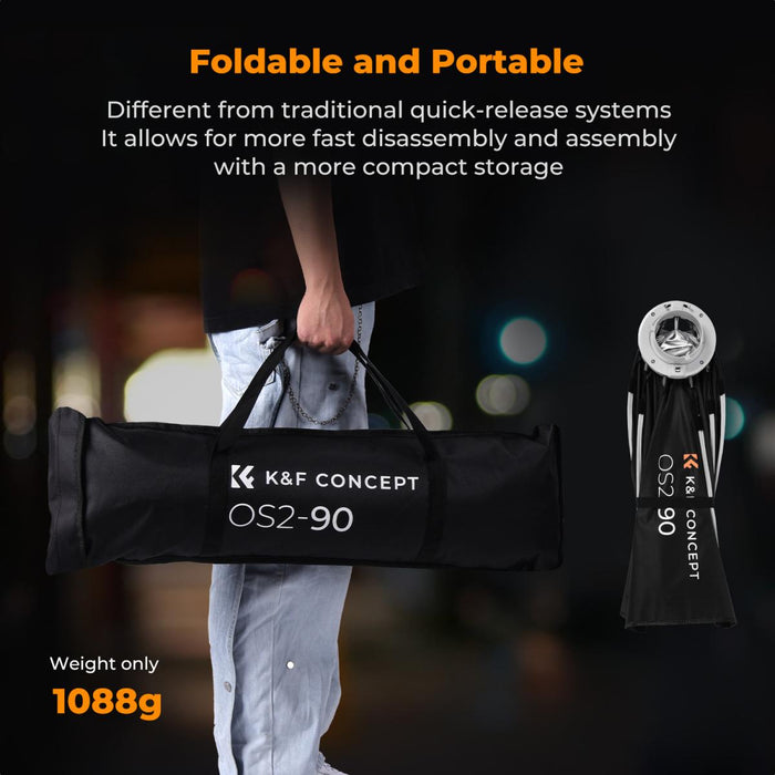 K&F CONCEPT Flat Octagonal Softbox (with Grid, Bowen Mount, Quick Release) - 90cm