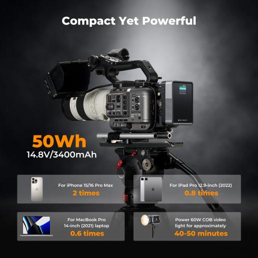 K&F CONCEPT KF-V50 Pro Mini V-mount Battery (Silver) - 65W in/out, 50Wh