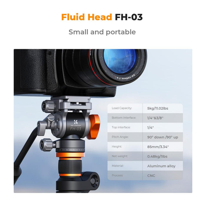 K&F CONCEPT FH-03 Fluid Pan & Tilt Tripod Head