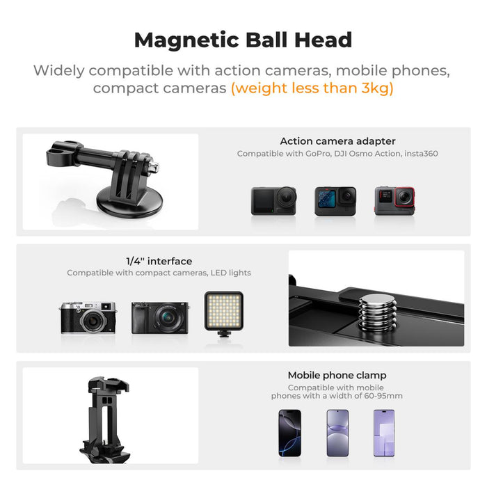 K&F CONCEPT Ball Head w/ Strong Magnetic Mount Base