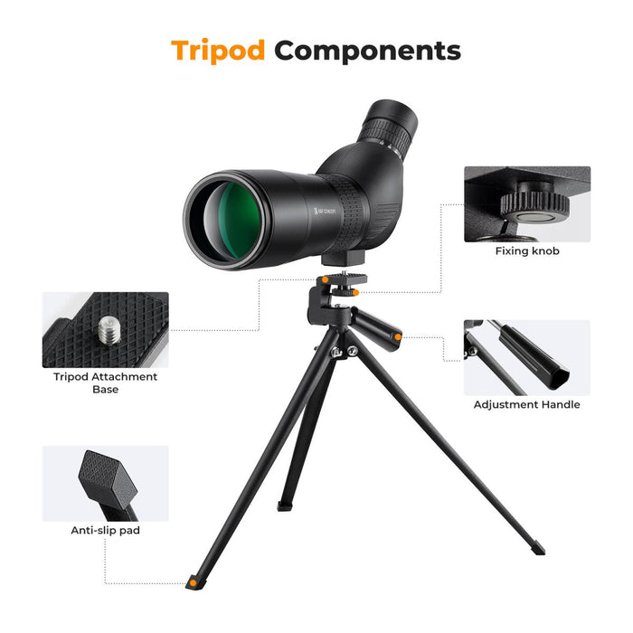 K&F CONCEPT 20-60x60 Waterproof Spotting Scope w/ Tripod & Phone Adapter - IP56, BAK4 prism, 45° angled eyepiece, multi-coated lens