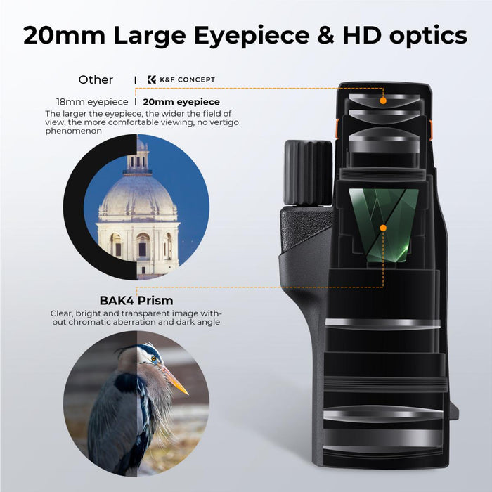 K&F CONCEPT 12X50 Waterproof HD Monocular - IP68, BAK4 prism, multi-coated lens