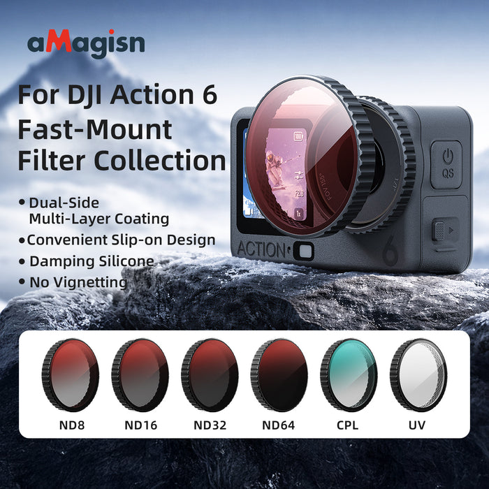 AMAGISN Clip-on Filters for DJI Osmo Action 6 - CPL + ND8 + ND16 + ND32