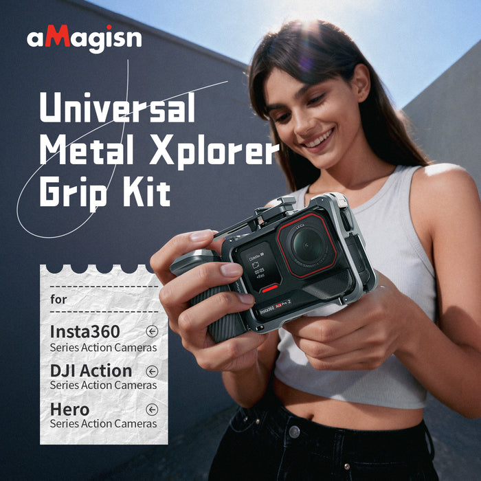 AMAGISN Universal Metal Xplorer Grip Kit for Insta360 Ace/ Ace Pro Series, Go Pro Hero Series, DJI Osmo Action Series
