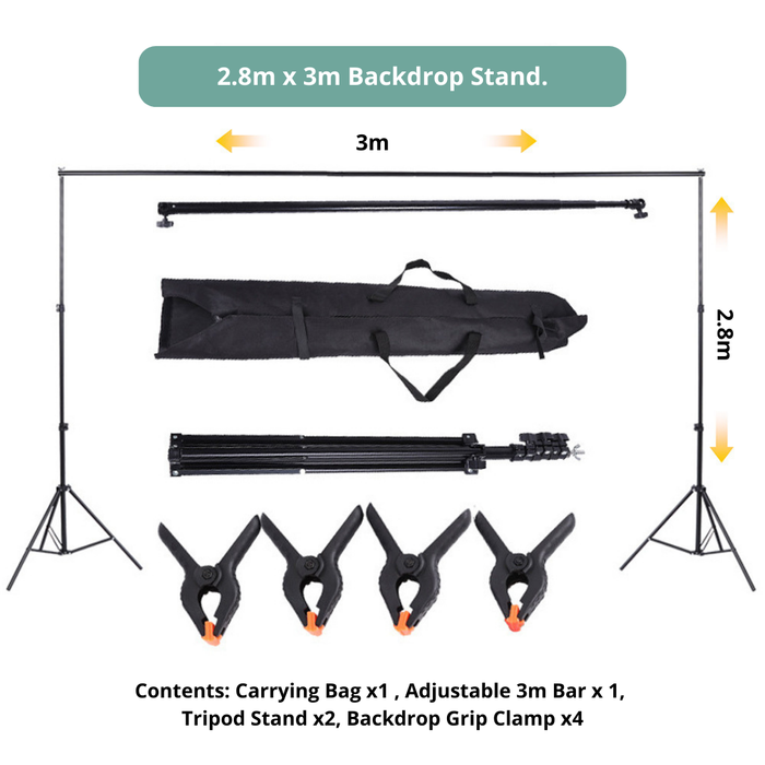 OEM (Generic) Photography & Studio Backdrop Stand Set with 4-Sections Crossbar - 3m (W) x 2.8m (H)