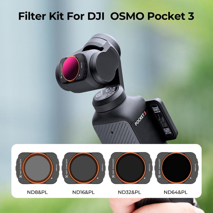 K&F CONCEPT Integrated ND & Polarizer Filters for DJI Osmo Pocket 3 - Magnetic Filter, Sets of ND8/PL + ND16/PL + ND32/PL + ND64/PL Filters, 28 Layer Nano Coated