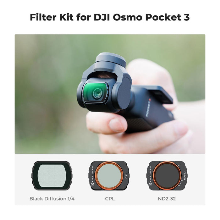 K&F CONCEPT DJI Osmo Pocket 3 Magnetic Filters - Set of 3 pcs - CPL + Black Mist 1/4 + ND2-ND32