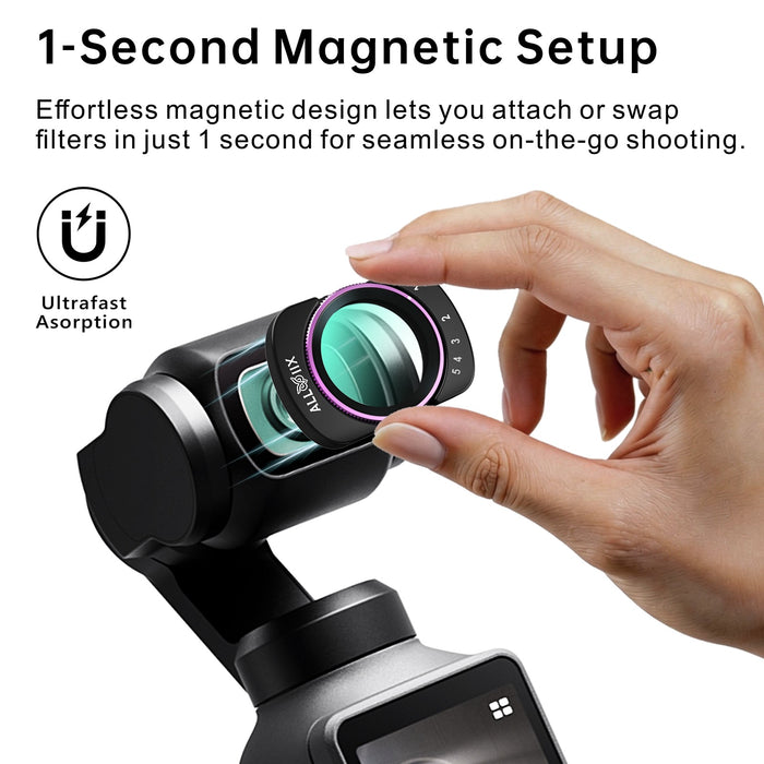 ALLVIIX Magnetic Filter Set for DJI Osmo Pocket 4/ 3 - CPL + Variable ND2-ND32 + 1/4" Cinema Mist