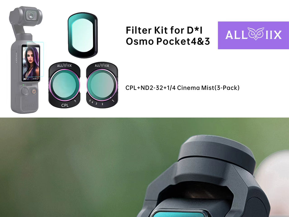 ALLVIIX Magnetic Filter Set for DJI Osmo Pocket 4/ 3 - CPL + Variable ND2-ND32 + 1/4" Cinema Mist