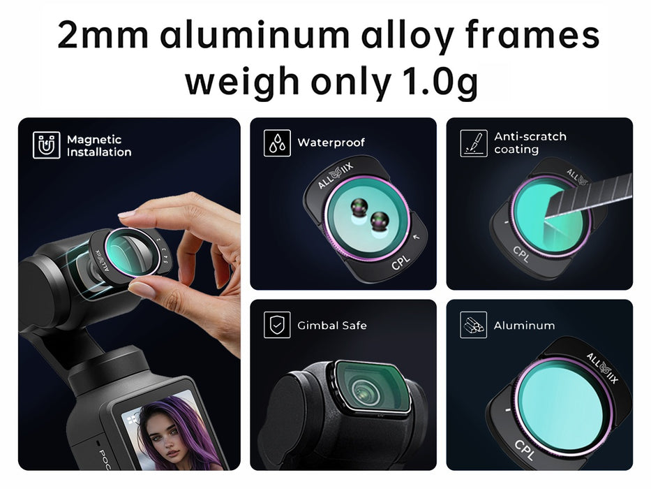 ALLVIIX Magnetic Filter Set for DJI Osmo Pocket 4/ 3 - CPL + Variable ND2-ND32 + 1/4" Cinema Mist