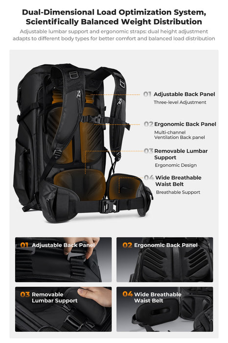 K&F CONCEPT Nature Wander 30L Outdoor Camera Backpack for Hiking & Camping (Black)