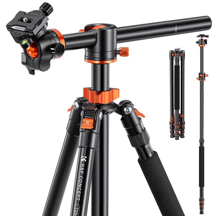 K&F CONCEPT SA254T1 Aluminium Tripod (weight 2kg, load up to 10kg, max height 2.38m, traverse horizontally, monopod mode, 4 sections)