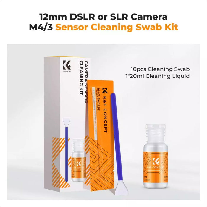K&F CONCEPT 12mm Micro Four Thirds (MFT/ m43) Sensor Cleaning Swab Kit -  10 pcs pack w/ cleaning liquid