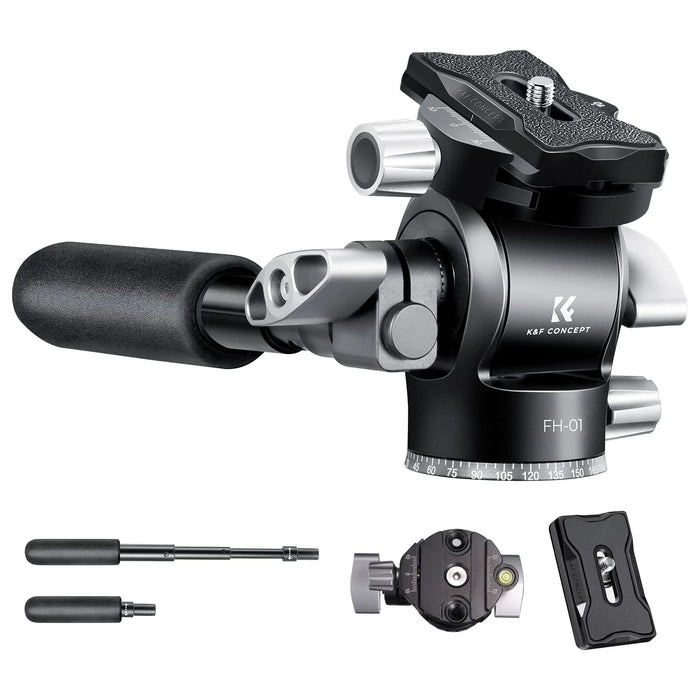 K&F CONCEPT FH-01 Fluid Tripod Head with Extending Handle, 5kg Max Payload, 1/4" Mounting Bolt and Arca Swiss Quick Release Plate for Photography and Videography - 673SHOP.com
