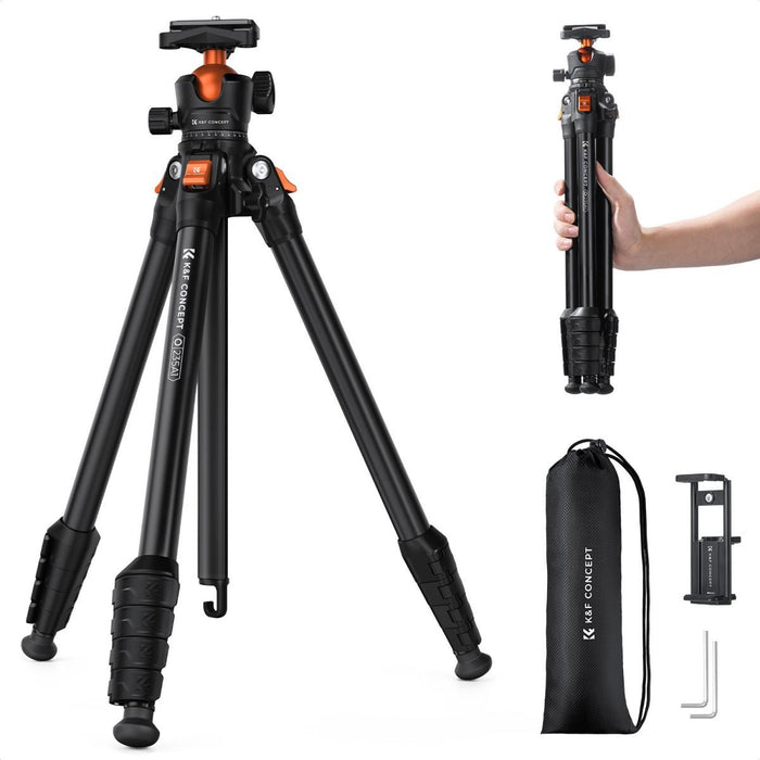 K&F CONCEPT O235A1 Aluminum Travel Tripod w/ BH-40 Ball Head for Camera & with Phone Holder