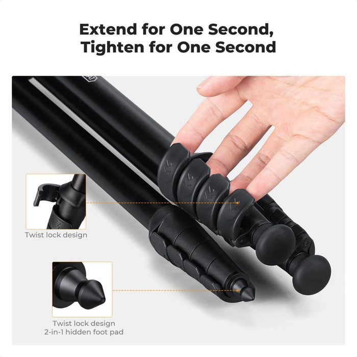 K&F CONCEPT O235A1 Aluminum Travel Tripod w/ BH-40 Ball Head for Camera & with Phone Holder