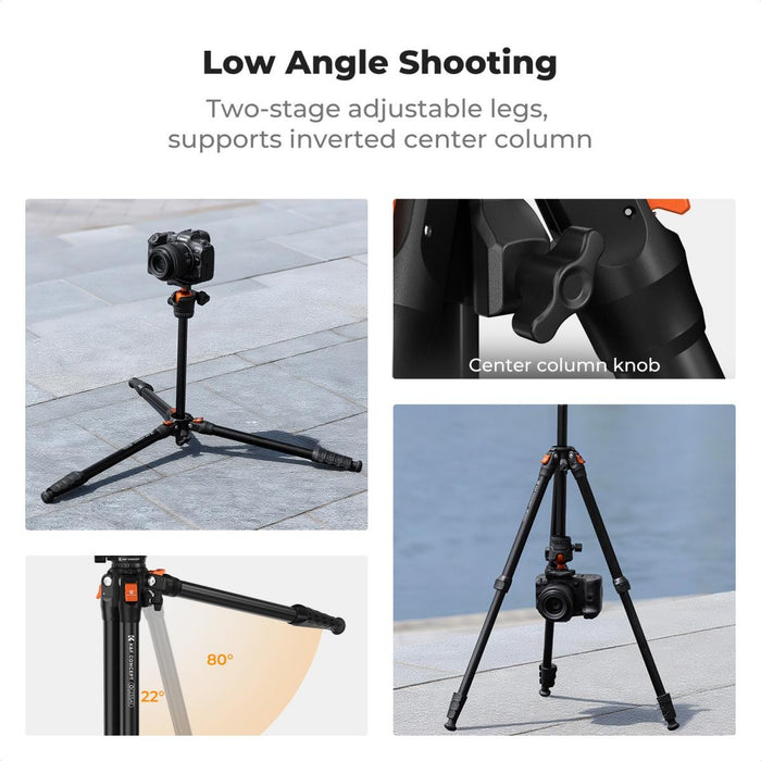 K&F CONCEPT O235A1 Aluminum Travel Tripod w/ BH-40 Ball Head for Camera & with Phone Holder