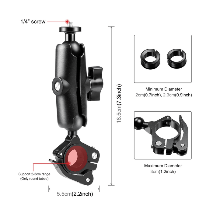 OEM (Generic) Motorcycle Handlebar Mount with O-Clip Styled Quick Release Clamp for Insta360 & Other Action Cameras - 673SHOP.com