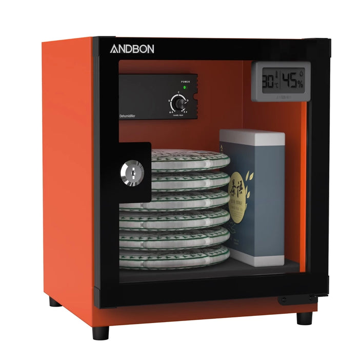 ANDBON Dry Cabinet - 18L, Analog Control w/ Digital Display, Key Lock (Amber Orange)