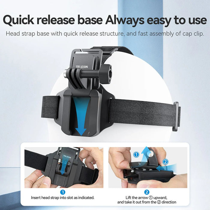 TELESIN 2-In-1 Quick Release Head Strap + Cap Clip for action camera