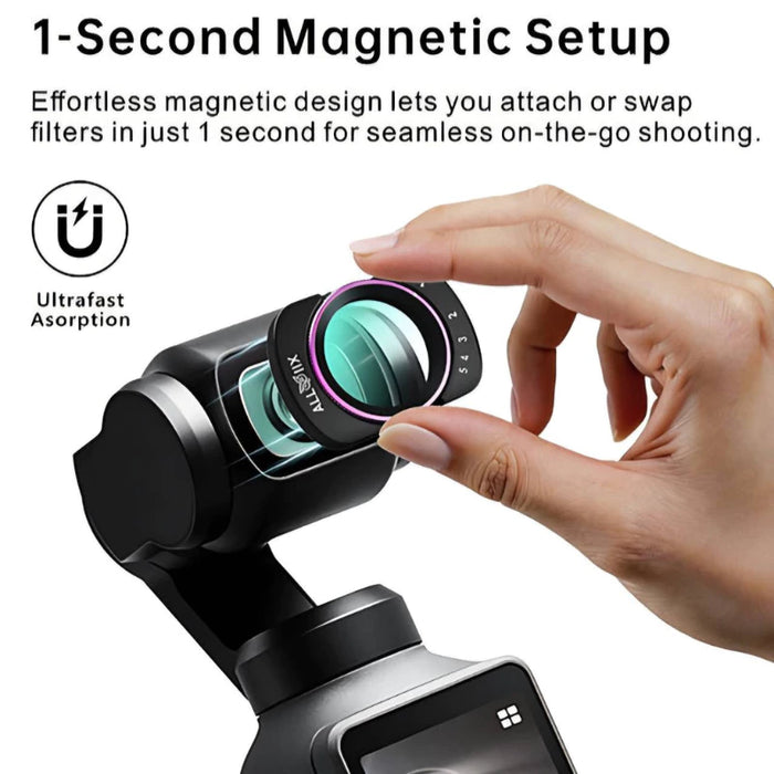 ALLVIIX Magnetic Filter Set for DJI Osmo Pocket 4/ 3 - CPL + Variable ND2-ND32 + 1/4" Cinema Mist