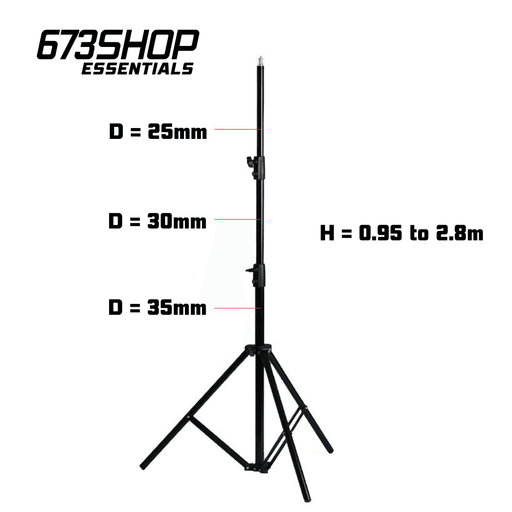 【 673SHOP ESSENTIALS 】2.8m Sturdy Light Stand (Tube Diameters 35/ 30/ 25mm) - Best Value - 673SHOP.com