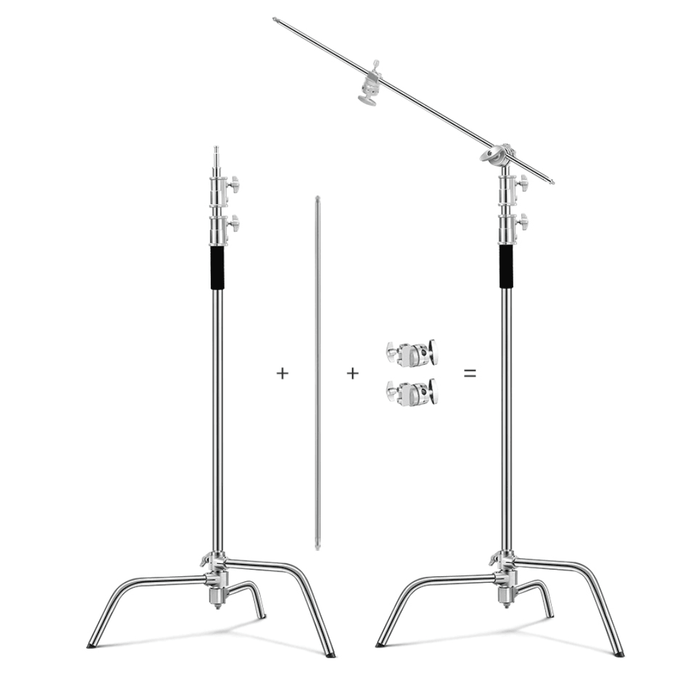 【 673SHOP ESSENTIALS 】3.3m Stainless Steel Heavy Duty C-Stand with 1.28m Boom Arm & 2 pcs Grip Heads for Studio Monolight, Softbox, Reflector - 673SHOP.com