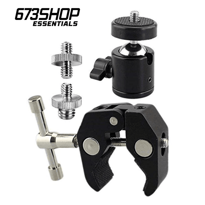 【 673SHOP ESSENTIALS 】Multi-Purpose Photography Super Clamp with Ball Head for Mounting of Camera Monitors, LED Light - 673SHOP.com