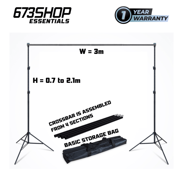 【 673SHOP ESSENTIALS 】Photography & Studio Backdrop Stands with 4-Sections Crossbar - 3m (W) x 2.8m (H) - 673SHOP.com