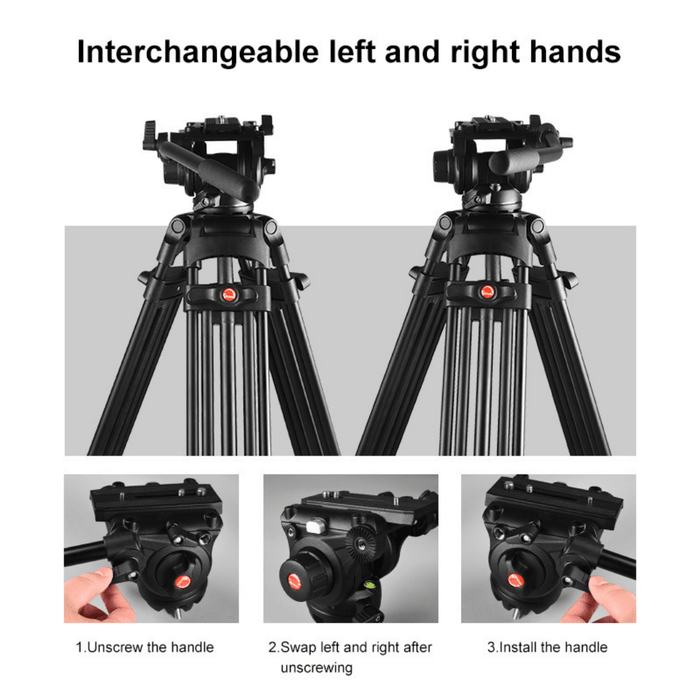 【 673SHOP ESSENTIALS 】Professional Heavy Duty Video Tripod with Three Way Pan Fluid Head for video camera, DV, DSLR, Professional Studio Use - Wt. 4.25kg, Load up to 10kg, Height up to 1.6m) - 673SHOP.com