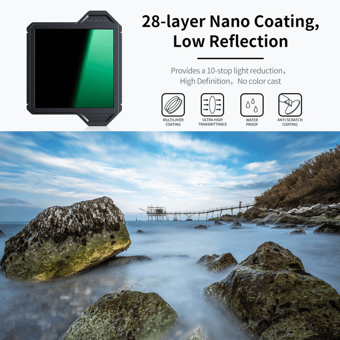 K&F CONCEPT NANO-X Pro Square Filter Holder System Pro ND Kit (Includes Filter Holder + 95mm Circular Polarizer + ND1000 (10 Stop) + 4 Filter Adapter Rings) - 673SHOP.com