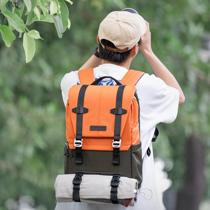 K&F CONCEPT Stylish Multi-Functional Camera Travel Backpack with Rain Cover 20L (Orange Olive) - 673SHOP.com