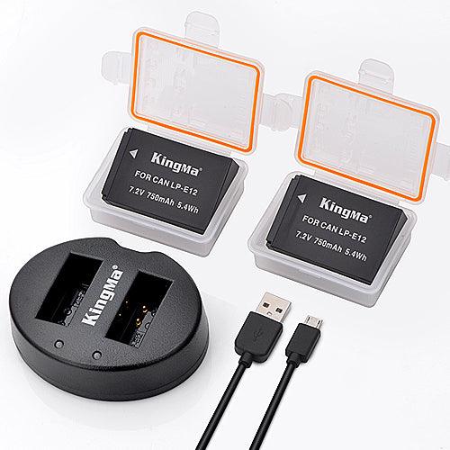 KINGMA Dual Battery Charger (BM015) with 2 x Replacement Battery Kit for Canon LP-E12 (compatible with Canon EOS M50, M100) - 673SHOP.com