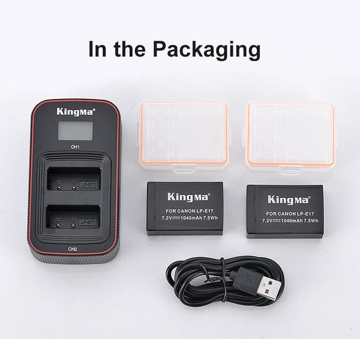 KINGMA LCD Dual Battery Charger (BM058) with 2 x Replacement Battery Kit for Canon LP-E17 (compatible with Canon EOS RP, 77D, 200D, 760D, 750D, 800D, 850D) - 673SHOP.com