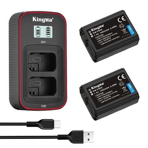 KINGMA LCD Dual Battery Charger (BM058) with 2 x Replacement Battery Kit for Sony NP-FW50 (compatible with Sony A7, A7R II, A7 II, A7S II, A6000, A6300) - 673SHOP.com